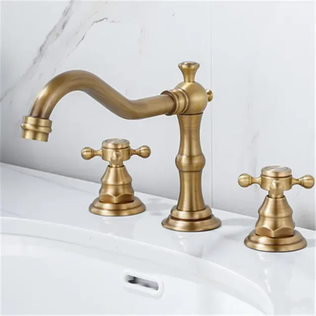 Robinet d'évier Antique de salle de bains en laiton doré – vue 5