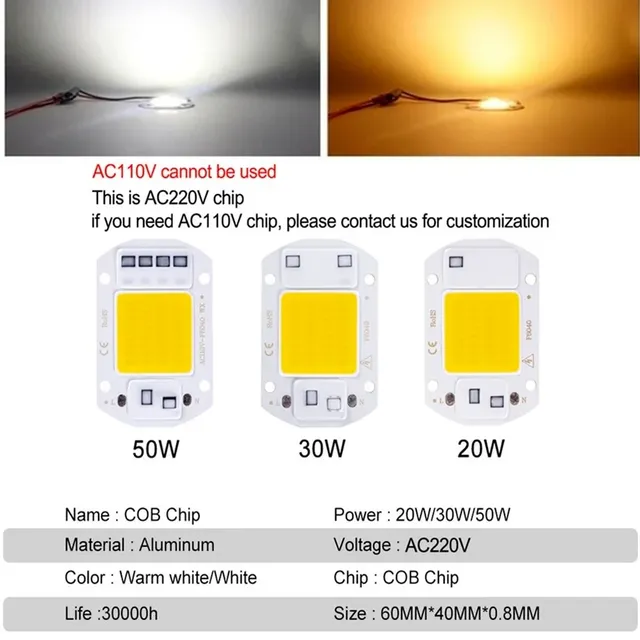 Ampoule IC intelligente COB 10W 20W 30W 50W 220V – vue 3