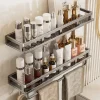 support douche mural aluminium anticorrosion perforé drainage double étagère porte serviette intégré autocollant sans perçage installation facile brossé argenté