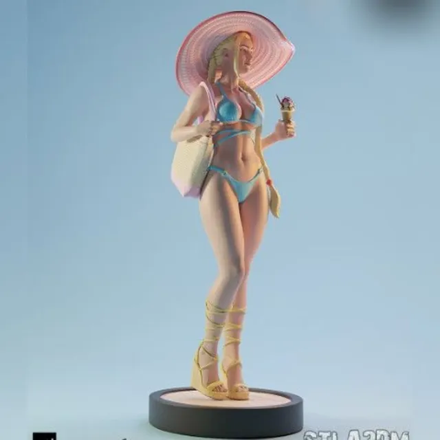 Figurine résine miniature bikini turquoise chapeau… – vue 3