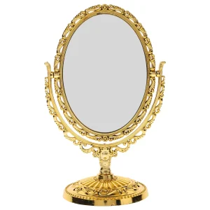 Miroir de maquillage rotatif Vintage ovale rotatif avec cadre doré Abs miroir de maquillage de bureau européen miroir Double face