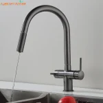 Robinet de cuisine filtré pistolet gris extractible robinet d&rsquo;évier de cuisine deux modèles buse de pulvérisation de jet en laiton robinet mitigeur d&rsquo;eau chaude et froide