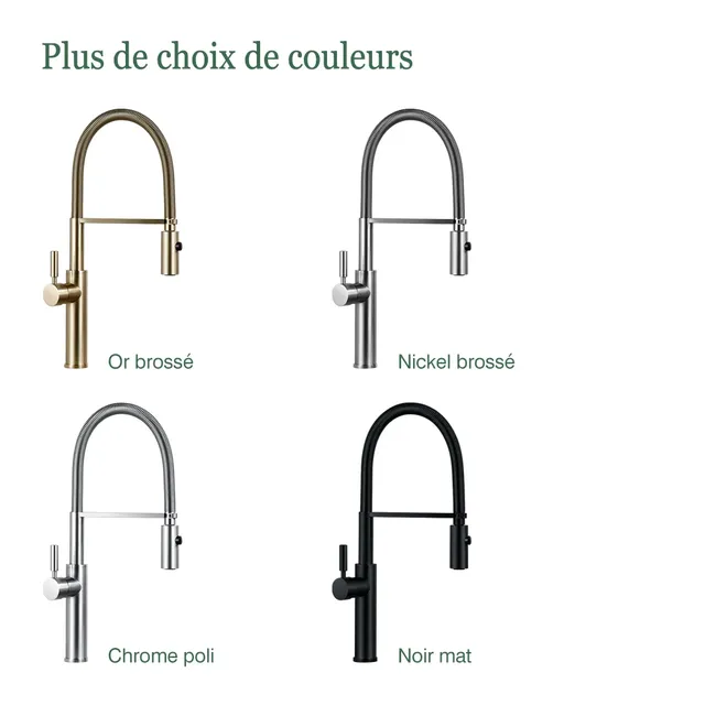 Robinet mitigeur cuisine laiton brossé doré bec haut… – vue 6