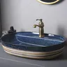 Vasque poser ovale porcelaine céramique émaillée bleu… – vue 5