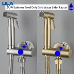 ULA-Ensemble de pulvérisateur de bidet portable doré, acier inoxydable, toilettes, simple, eau froide, pommeau de douche