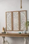Panneau mural triptyque bois sculpté blanc vieilli… – vue 2