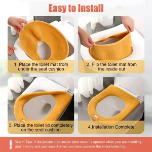 housse siège toilette épaissie peluche chaude extensible lavable universelle moutarde antidérapante rembourrée confortable tricotée respirante saisonnière installation rapide
