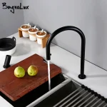 Robinet d&rsquo;évier de cuisine pivotant en laiton, Alba noir mat, tête extractible, vaporisateur noir