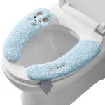 Housse de siège de toilette stérile en peluche épaisse et chaude, 1 paire, adhésive, adaptée à toutes les saisons, matériau en polyester lavable à la main