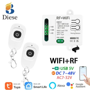 Smarthome WiFi + RF télécommande sans fil commutateur Contact sec relais transmetteur DC 12 V 24 V fonctionne avec Alexa samrt haut-parleur Tuya