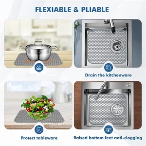 KYCOR-tapis d’évier en Silicone, paquet de 8 protecteurs d’évier pour évier de cuisine avec vidange centrale, tapis d’évier pliable antidérapant résistant à la chaleur KYCOR-tapis d’évier en Silicone, paquet de 8 protecteurs d’évier pour évier de cuisine avec vidange centrale, tapis d’évier pliable antidérapant résistant à la chaleur