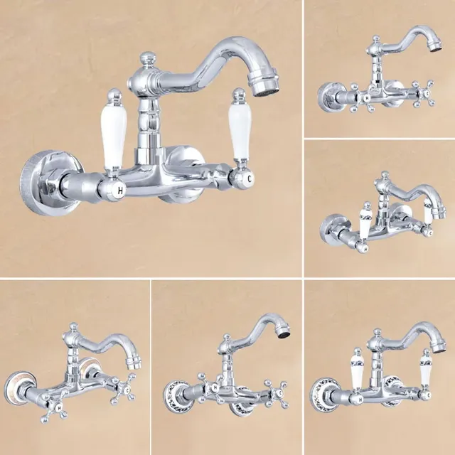 Robinets de lavabo muraux en laiton chromé poli – vue 2