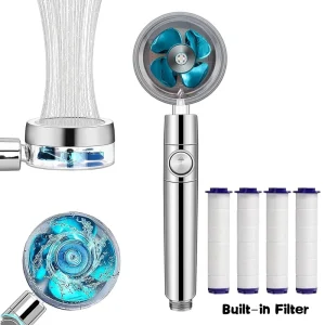 Pommeau de douche avec ventilateur Turbo, Rotation à 360 degrés, haute pression, économie d’eau, Spray réglable, filtres, accessoires de salle de bains Pommeau de douche avec ventilateur Turbo, Rotation à 360 degrés, haute pression, économie d’eau, Spray réglable, filtres, accessoires de salle de bains