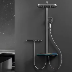 Système de vanne thermostatique mural Bagnolux, robinet de pluie en laiton gris brossé, pomme de pulvérisation supérieure de 12 pouces, ensemble de douche de salle de bains Système de vanne thermostatique mural Bagnolux, robinet de pluie en laiton gris brossé, pomme de pulvérisation supérieure de 12 pouces, ensemble de douche de salle de bains