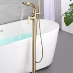 Tuqiu-Robinets de centre commercial montés au sol en or brossé, douche autoportante, baignoire à eau de luxe