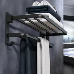 Porte-serviettes noir mat 40-60CM, support mobile avec crochet, étagère murale, barre de douche en aluminium, Rail de suspension, accessoires de salle de bains