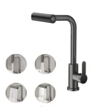 Robinet d&rsquo;évier de cuisine extractible noir, Flexible, 4 Modes, robinets à buse de pulvérisation et de pulvérisation, mitigeur d&rsquo;eau chaude et froide en acier inoxydable, pont