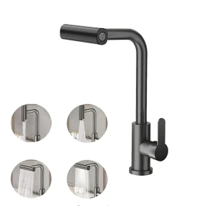 Robinet d&rsquo;évier de cuisine extractible noir, Flexible, 4 Modes, robinets à buse de pulvérisation et de pulvérisation, mitigeur d&rsquo;eau chaude et froide en acier inoxydable, pont