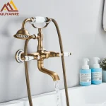 Ensemble de robinets de baignoire-douche rétro Antique en laiton noir Bronze, mitigeur à double boutons, ensemble de douche de bain mural, bec de baignoire pivotant