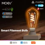 MOES – ampoule LED intelligente ST64 Edison, Tuya Matter/WiFi/Zigbee, 16 millions de couleurs rvb, 2700K-6500K, variable, fonctionne avec Alexa/Google Home