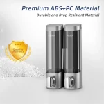 Double distributeur de savon liquide en plastique, 300 ml x 2 HOKitchen, mural, argenté, distributeur manuel de gel shampoing, usine