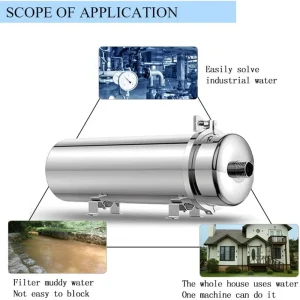 Purificateur d&rsquo;eau UF à haut débit pour toute la maison, 1500L, filtre minéral en acier inoxydable de 0,01 μm avec Membrane PVDF lavable et réutilisable