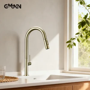 Robinet de cuisine en or brossé, bec extractible rotatif à 360 degrés, mitigeur à poignée unique pour évier d&rsquo;eau chaude et froide