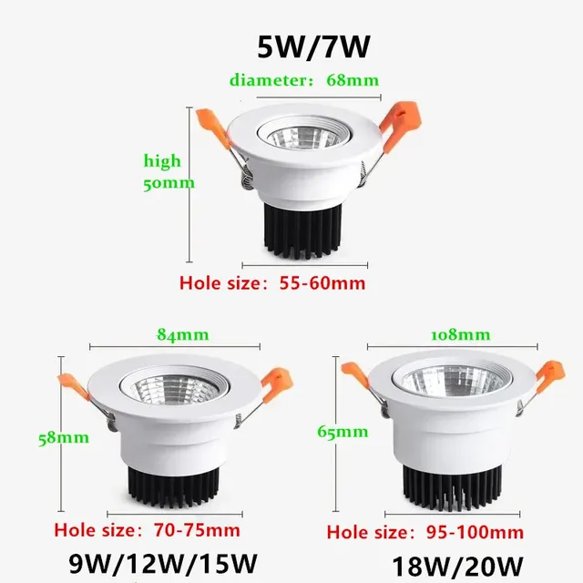 Dimmable intégré LED Downlights 5W7W/9W12W15W/18W20W COB… – vue 4