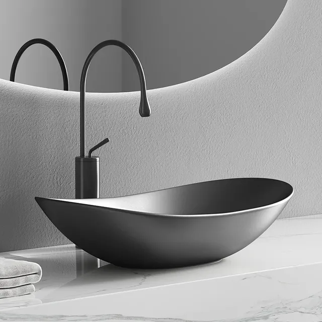 Vasque posée ovale bateau céramique mate gris anthracite… – vue 2