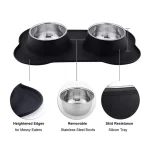 Double bol antidérapant pour chien avec tapis en Silicone, mangeoire à eau et à nourriture Durable en acier inoxydable, bols d&rsquo;alimentation pour animaux de compagnie pour chiens et chats