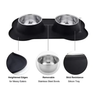 Double bol antidérapant pour chien avec tapis en Silicone, mangeoire à eau et à nourriture Durable en acier inoxydable, bols d’alimentation pour animaux de compagnie pour chiens et chats Double bol antidérapant pour chien avec tapis en Silicone, mangeoire à eau et à nourriture Durable en acier inoxydable, bols d’alimentation pour animaux de compagnie pour chiens et chats