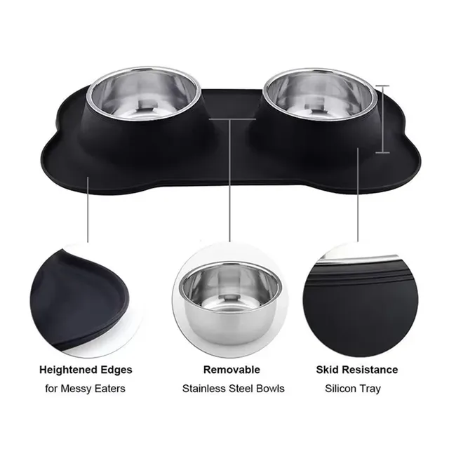 Double bol antidérapant pour chien avec tapis en Silicone