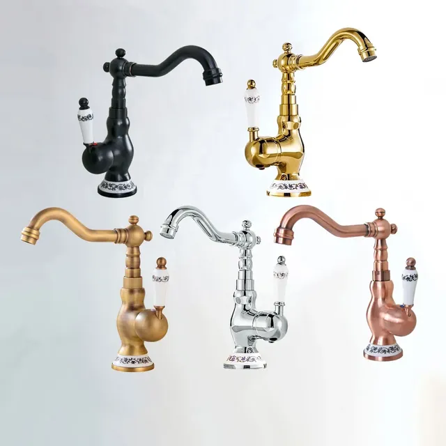 Robinet lavabo rétro victorien bec haut poignée… – vue 2