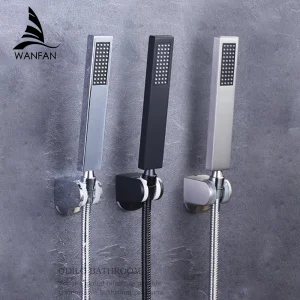 Pommeau de douche à main en acier inoxydable, douchette à main noire chromée, accessoires de location, fonction unique, 811545