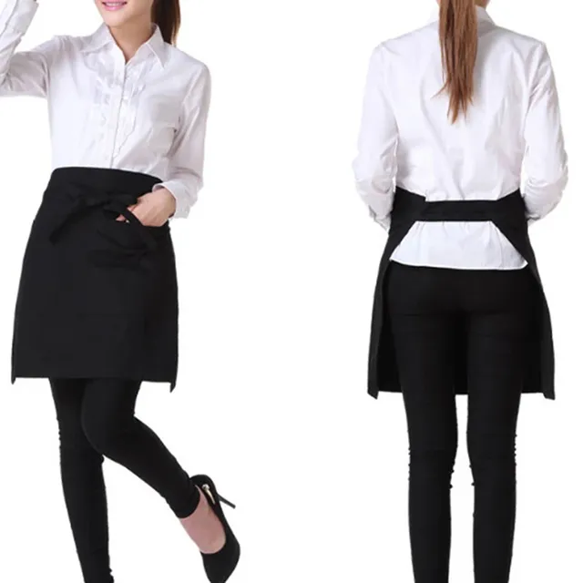 Tablier noir demi-longueur avec poches pour femme et homme – vue 2