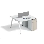 Bureau d&rsquo;ordinateur de bureau en bois blanc à 4 places, poste de travail à 2 places