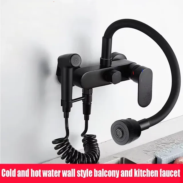BAKALA robinet de cuisine mural en laiton noir mat – vue 4