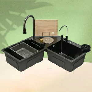 Éviers de cuisine en acier inoxydable, évier d’angle à Double fente pour la cuisine, grand lavabo d’angle en forme de L, fait à la main X Éviers de cuisine en acier inoxydable, évier d’angle à Double fente pour la cuisine, grand lavabo d’angle en forme de L, fait à la main X