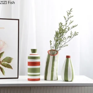 Vase en céramique à rayures colorées, Pots de fleurs, décoration de bureau, Arrangement de fleurs, Vases floraux simples en porcelaine, décor moderne