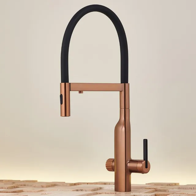 Robinet cuisine laiton or rose brossé mitigeur monotrou…