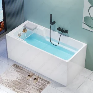 Baignoire Autoportante Blanche en Acrylique de Luxe, Grande Capacité de Charge, Meuble Multifonctionnel