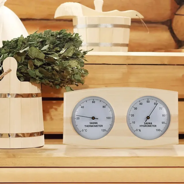 Thermomètre hygromètre sauna mural bois mécanique sans… – vue 2