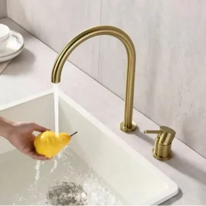 Robinet d&rsquo;évier de cuisine en acier inoxydable 304, poignée unique, deux trous, robinet de lavabo de salle de bains fendu, robinet mitigeur chaud et froid rotatif à 360 degrés