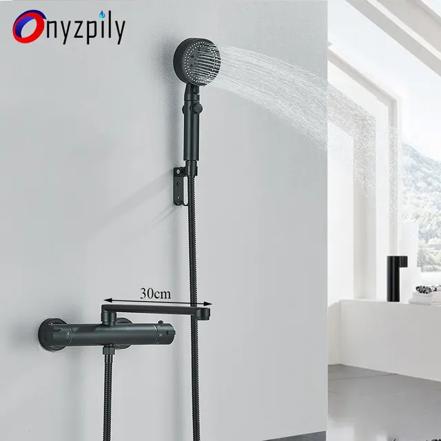Robinet douche thermostatique mural noir mat inoxydable… – vue 2