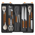 Organisateur de tiroir pour argenterie de cuisine, plateau à ustensiles extensible réglable pour cuillères, fourchettes, couteaux, organisateur de couverts et de couverts