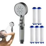 Pommeau de douche filtré pomme de douche de pluie filtré 5 Modes buses en Silicone pulvérisateur de robinet pour maison appartement RV salle de bain Camping