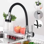 Robinet de lavabo de cuisine Flexible rotatif à 360 degrés, mitigeur d&rsquo;eau froide et chaude noir chromé poli à poignée unique, monté sur le pont