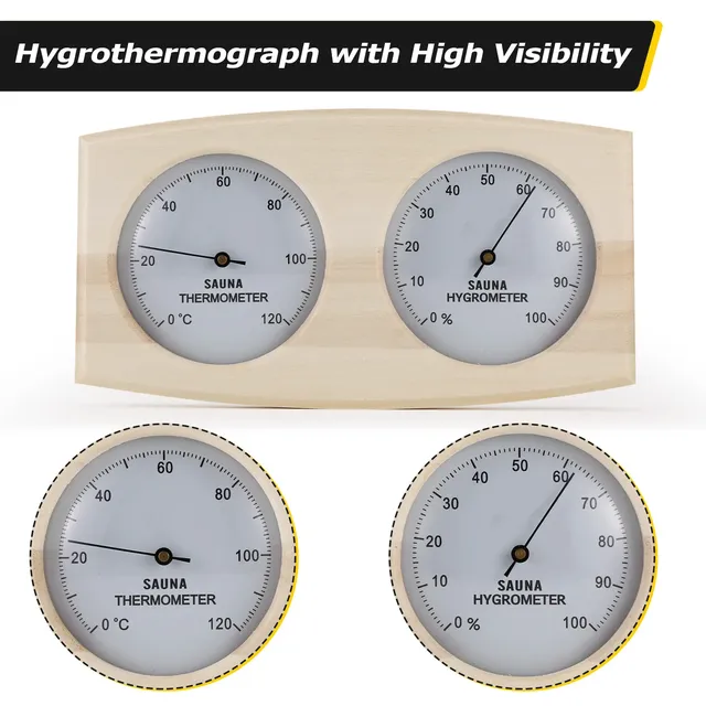Thermomètre Hygromètre Sauna Bois Clair Mural Analogique… – vue 4