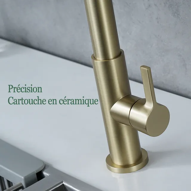 Robinet de cuisine robinet d'évier en or brossé mitigeur… – vue 5