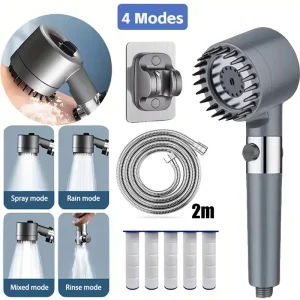 Pommeau de douche avec filtre, quatre modes, utile pour les boutons de douche, accessoires de salle de bain, têtes, pièces de douche, fixation domestique